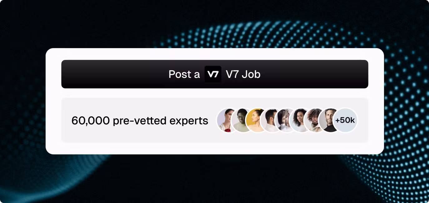 OpenTrain card with “Post a V7 Job” call to action highlighting access to pre-vetted V7 AI Trainers and AI Data Labelers.