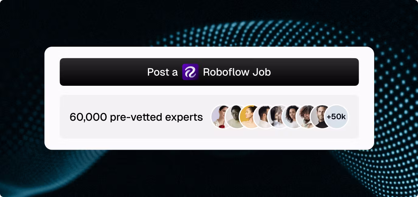 OpenTrain card highlighting “Post a Roboflow Job” and access to a pool of pre-vetted Roboflow AI Trainers and AI Data Labelers.