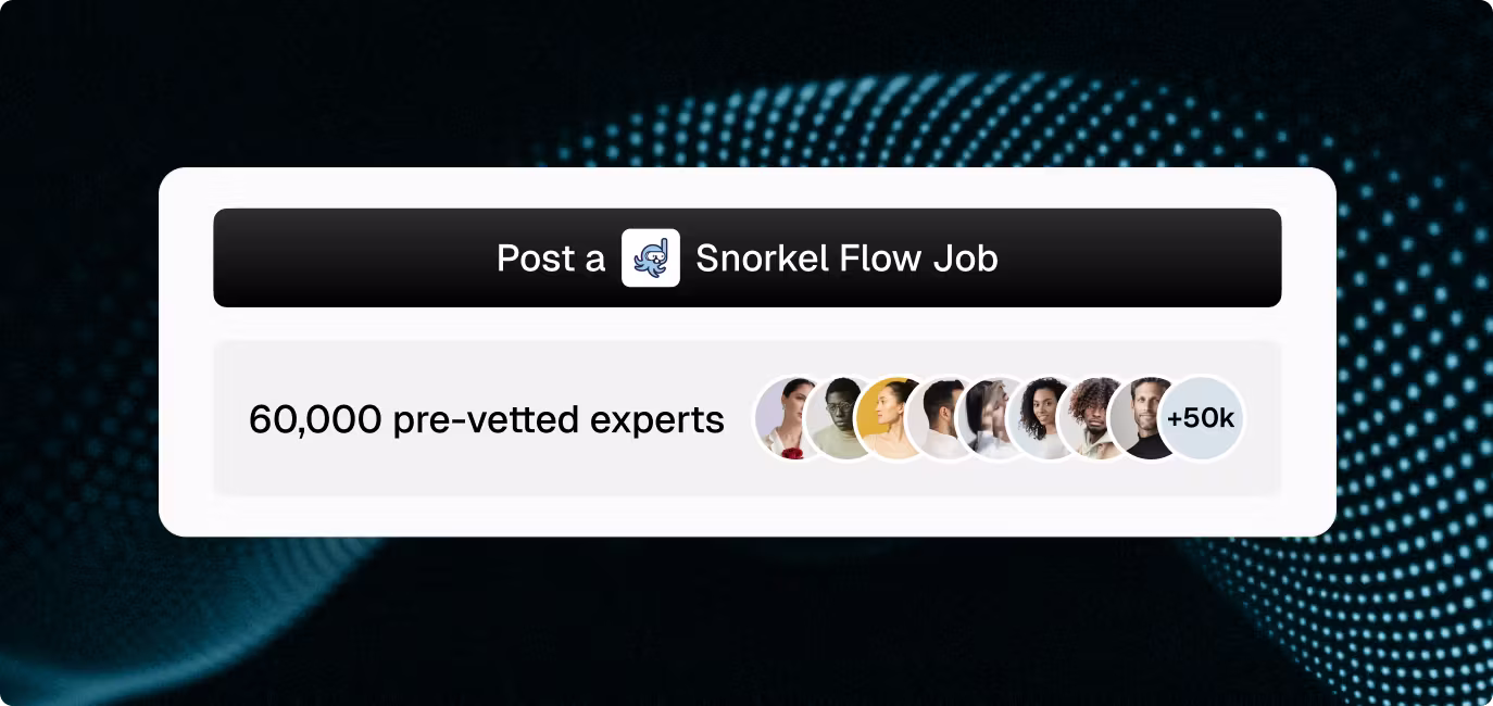 OpenTrain card inviting you to post a Snorkel AI job and reach a pool of pre-vetted Snorkel AI Trainers and AI Data Labelers.