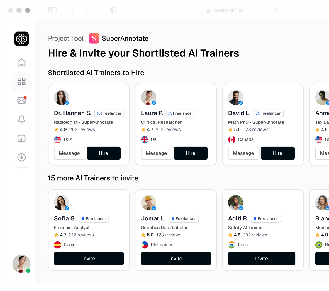 OpenTrain Call-to-Action Section Showing Options to Post a SuperAnnotate Job or Get a Managed Service Quote While Work Runs in the Client’s SuperAnnotate Account With AI Trainers and Data Labelers.