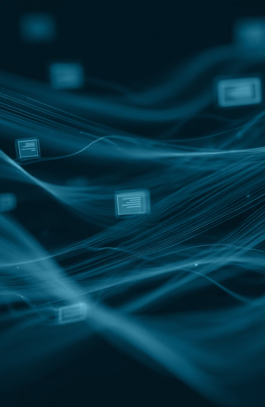 Stylized blue abstract network illustration representing agent simulation flows used as the background for the Agent Simulation quality metrics section on OpenTrain.