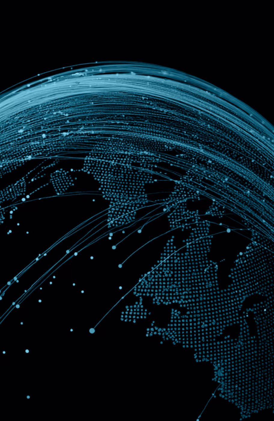 Abstract globe visualization with network connections representing OpenTrain's global multilingual AI training talent network.