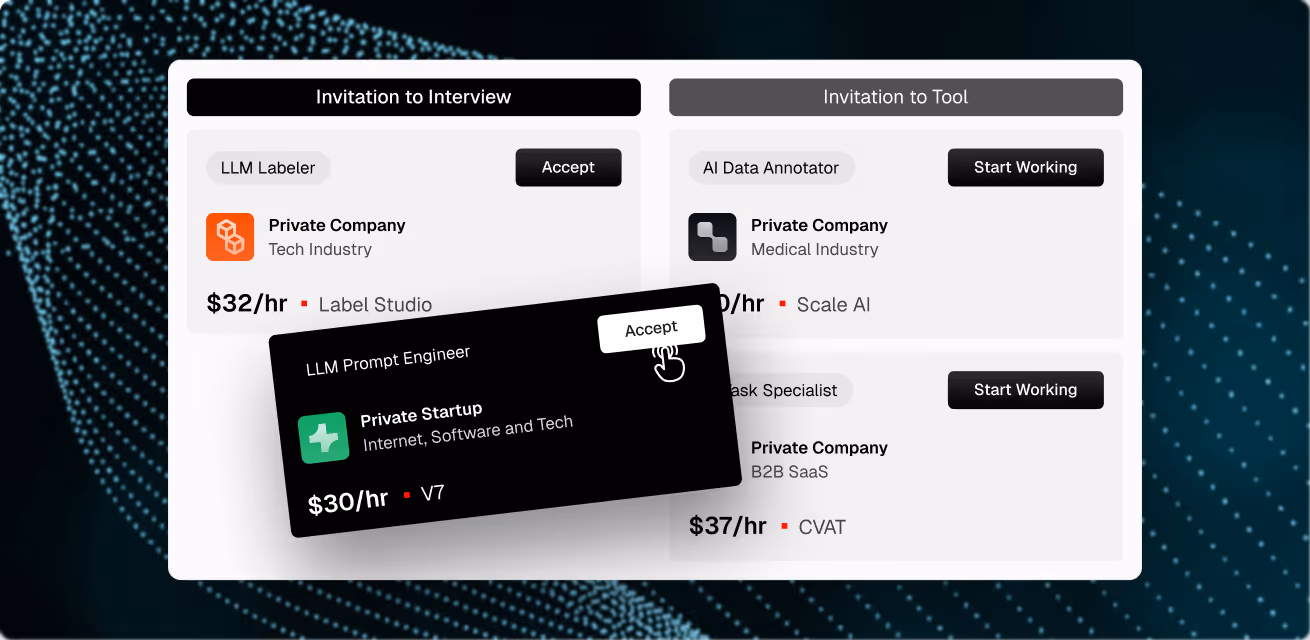 OpenTrain interface showing interview invitations and tool invites from multiple AI platforms routed to one place.